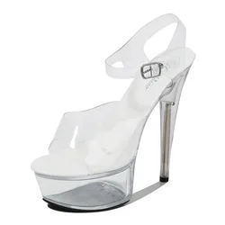 Sexy high heels waterproof platform sandals transparent glass shoes Heel height 15cm