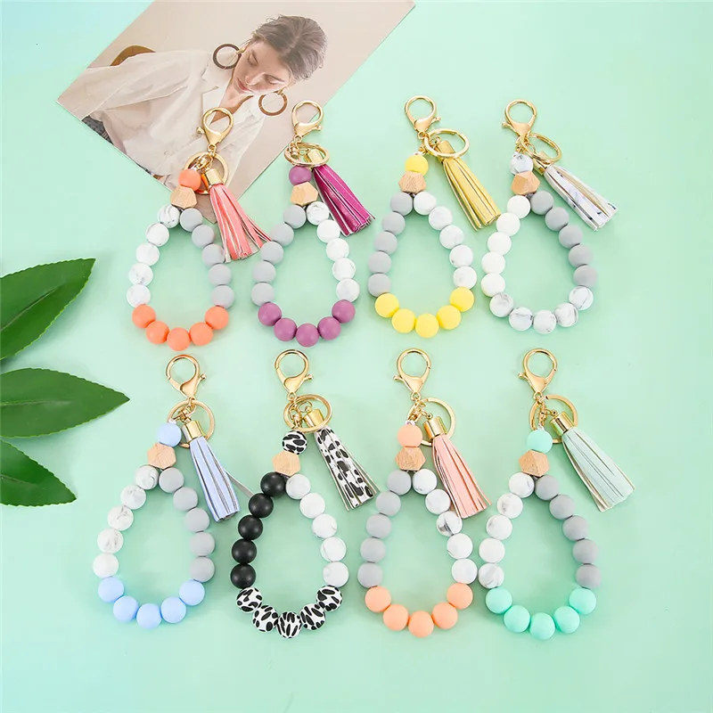 1pcs Silicone Beaded Tassel Keychain Lobster Clasp Pendant Keyring Bracelet Keychain For Women Jewelry Accessories