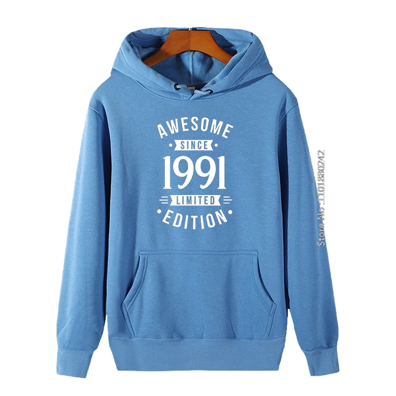 Born In 1991 Awesome Since Retro Birthday Gift Thick Sweater Hoodie Unisex Graphic Hooded Sweatshirts Men's Winter Clothes