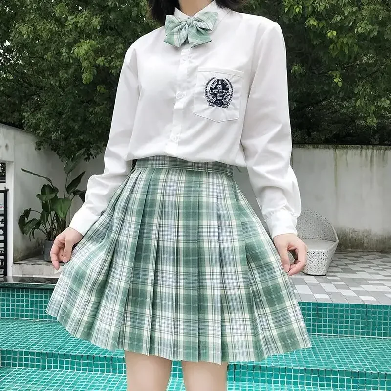 Autumn / Winter Women\'s Skirt Japanese College Style Fashion Pleated Skirt Girl High Waist Plaid Mini Skirt 2-piece Set with Bow