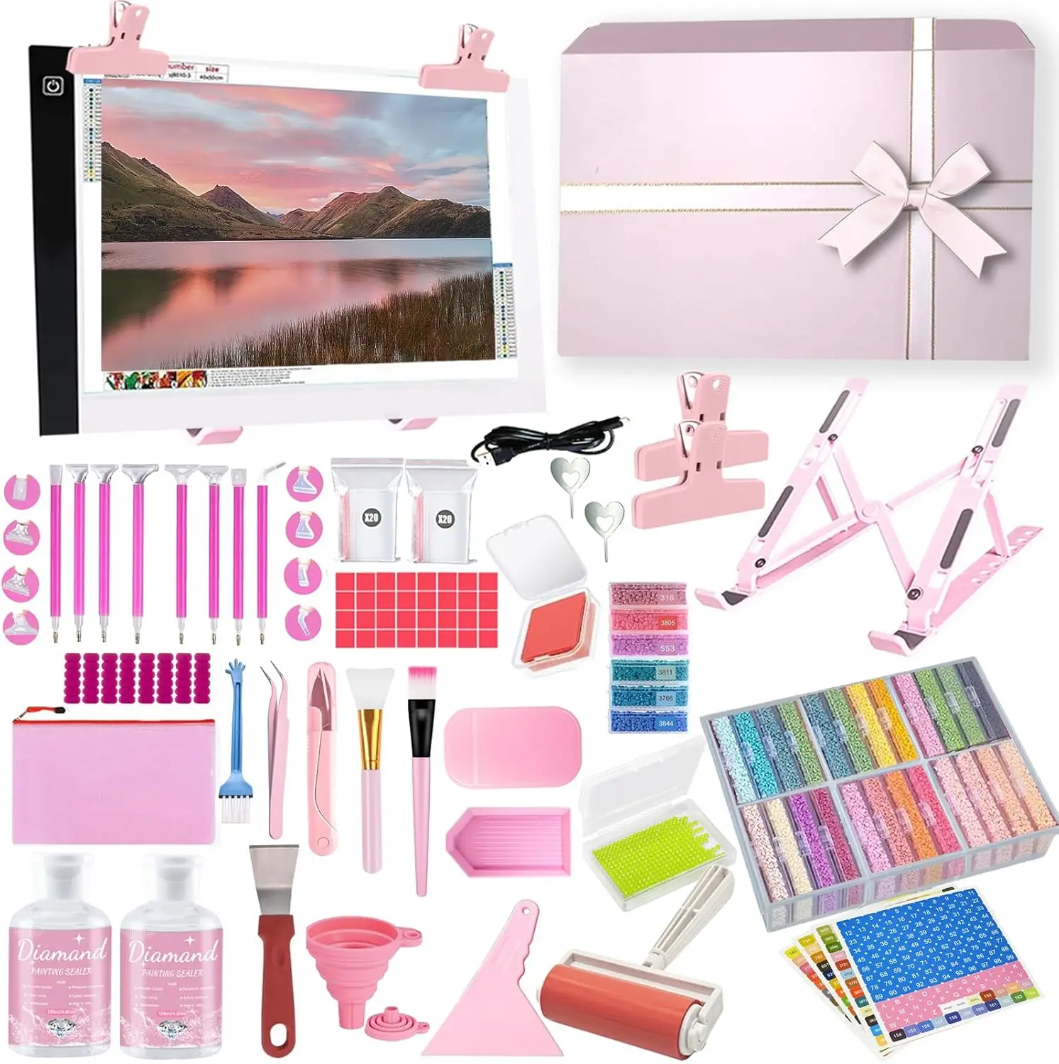 

150 Pcs Diamond Painting Tool Kit with LED Light Pad, Storage Box, and Painting Pen for DIY Craft