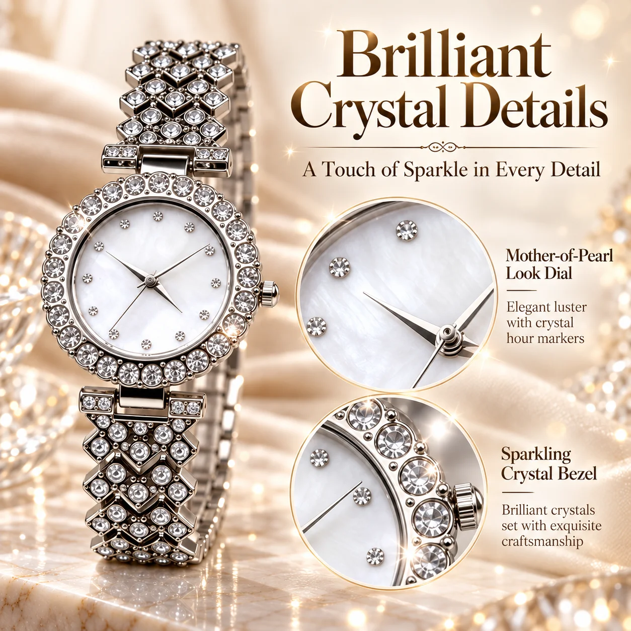 Ladies' Light Luxury Fashion Watch with Mother-of-Pearl Dial, Quartz Watch with Rhinestone Inlay Decoration
