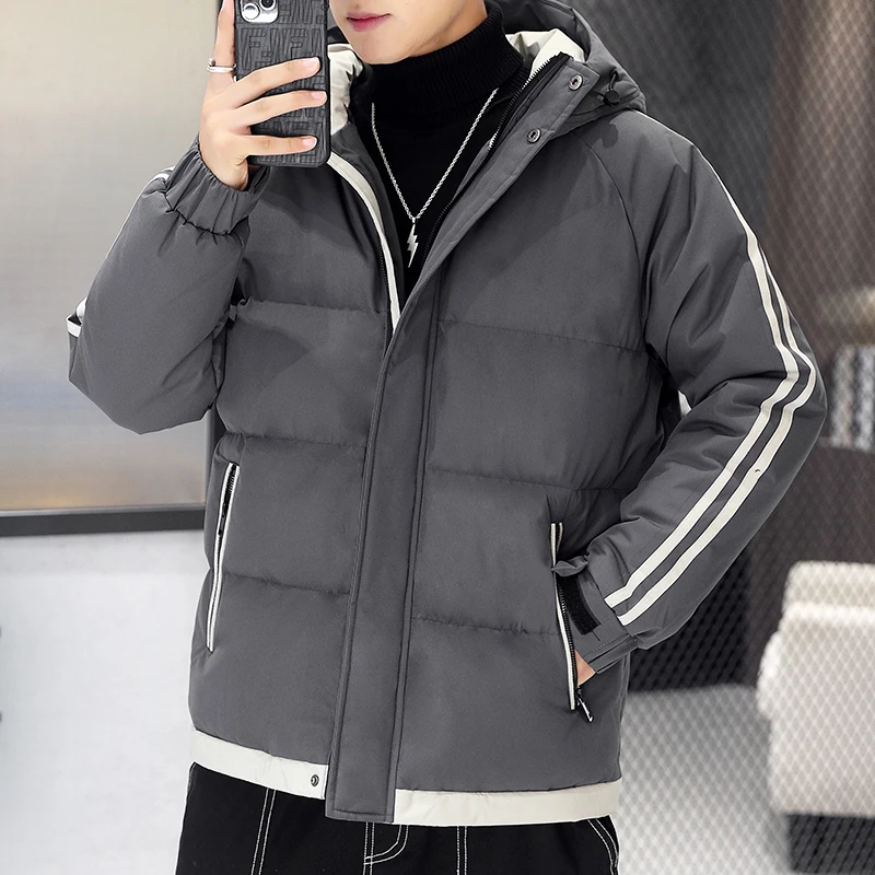 

2025 New Men's Thiened Cotton Jaet Hooded Warm Workwear Sle Bread Coat Stand Fit Youth ular Daily Wear Zipper Clo...