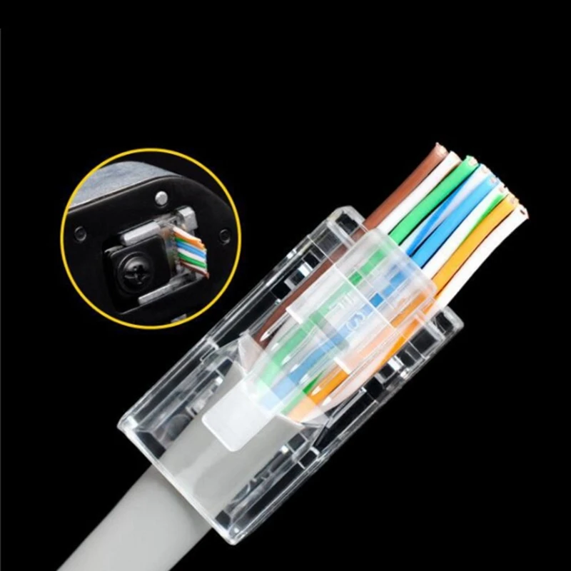 100 Rj45 agujeros pasantes 8P8C Cat6 perforados, categoría 6, enchufe de cristal sin blindaje, enchufe Modular de red