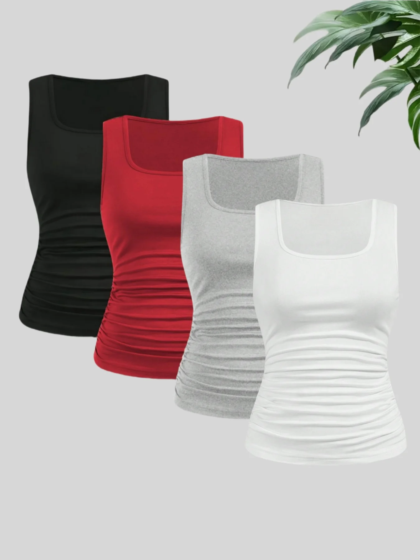 

Комплект из трех предметов однотонной повседневной футболки с квадратным вырезом на весну, лето и осень в Европе и Америке, с небольшими складками