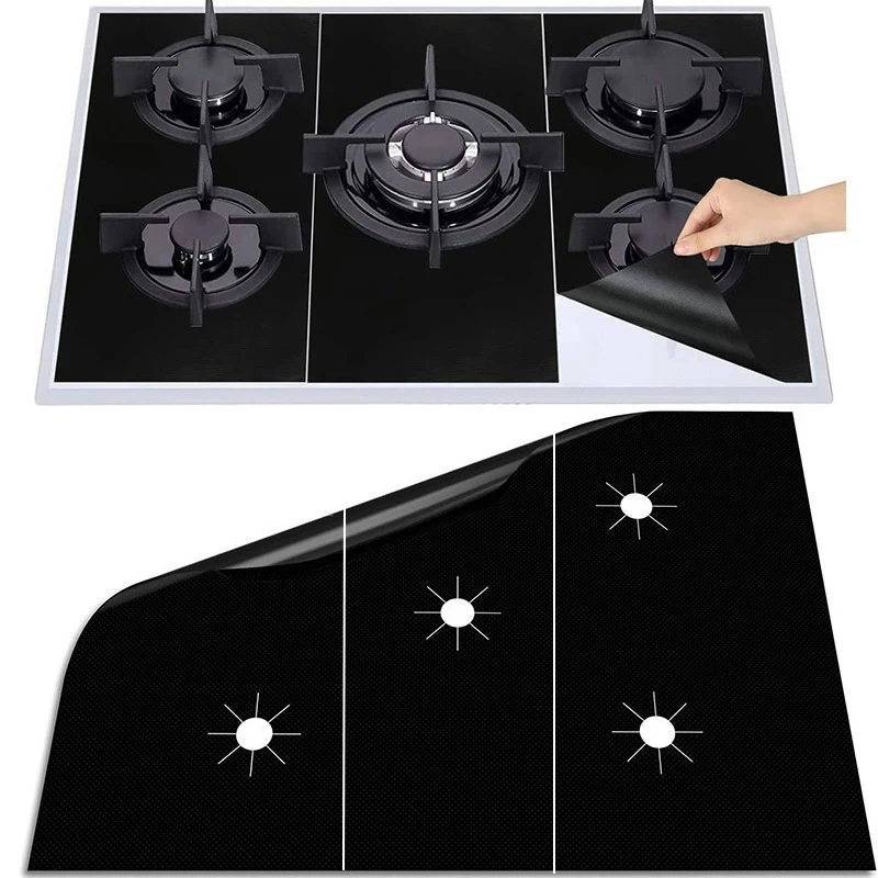 

2/4pcs 5 Hole Thickness Gas Stove Protectors Cover Stove Topper Heat Insulated Mat Oven Liners Cooktop Scratch Protector Guard