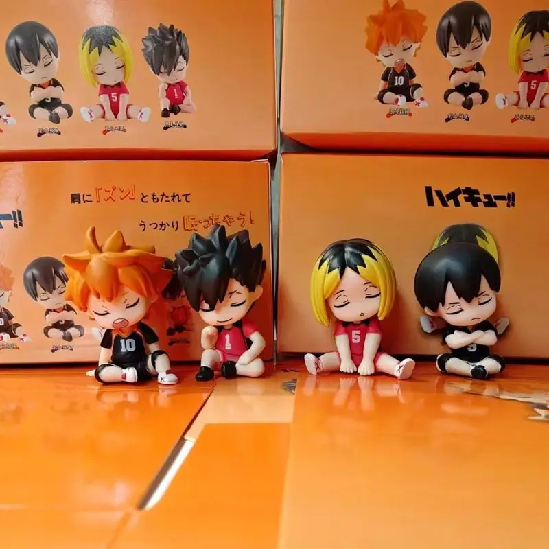 Bandai-Dormir Hinata Kageyama Tobio Anime Boneca, Ornamento Handmade Desktop, Quatro Figuras Toy, Presente Festival, 6cm, 4Pcs