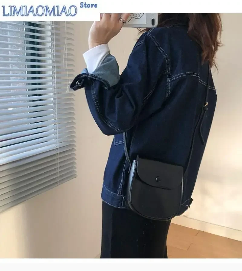 New Navy blue denim lapel jacket Women's spring autumn jacket coat Korean casual fashion loose shorts denim Jacket woman