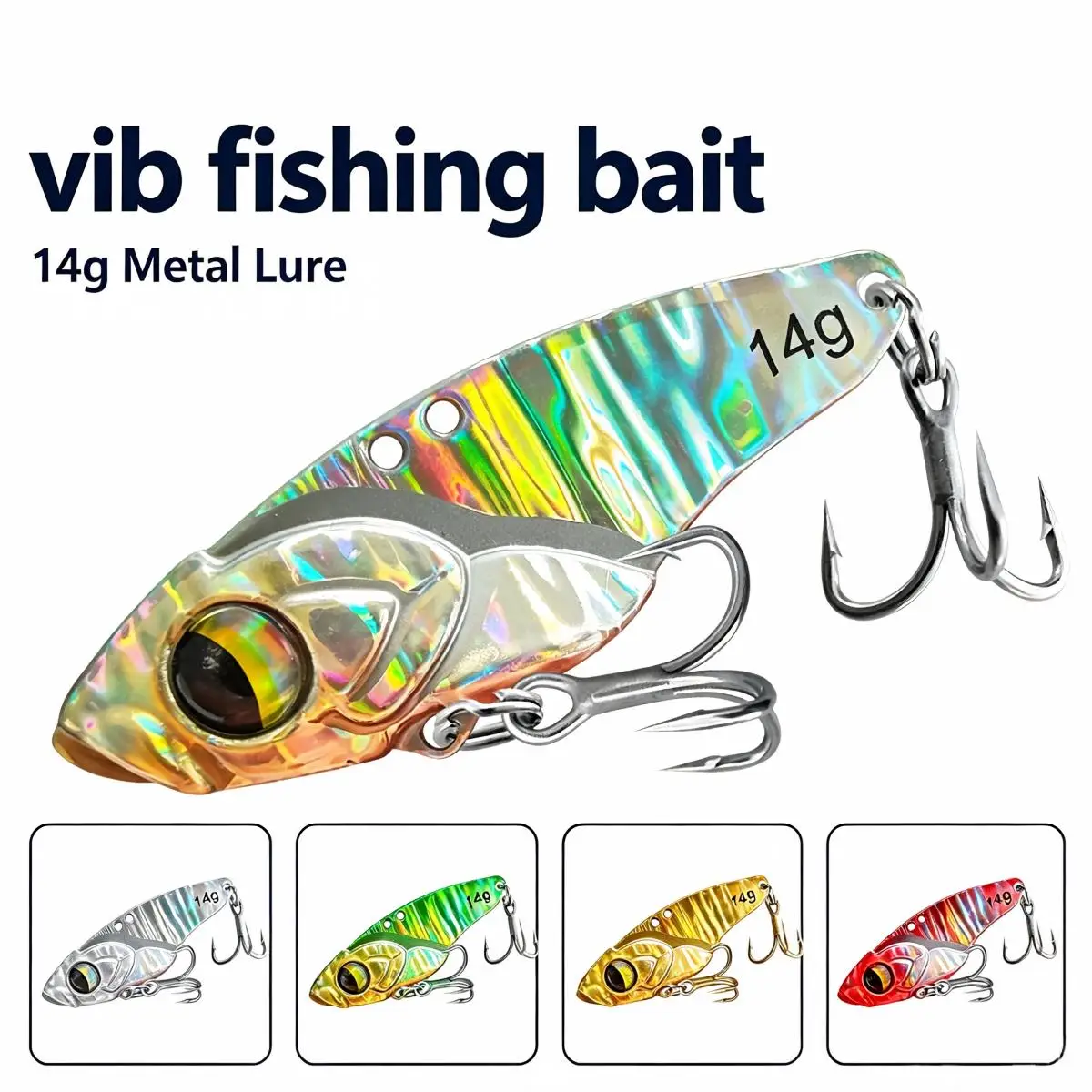 Image of 1 Stück VIB Angelköder 7g 10g 14g Metall-Vibrations-Sinkköder mit Dreifachhaken für Süß- und Salzwasser zum Angeln von Barsch, Forelle, Hecht