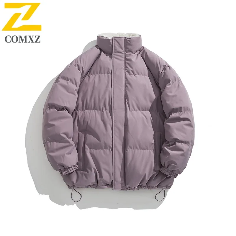 COMXZ سترات مبطنة ذات ياقة ثابتة عالية الجودة للتزلج على الجليد سترة دافئة سميكة ممتازة بلون سادة سترة شتوية مريحة للسفر