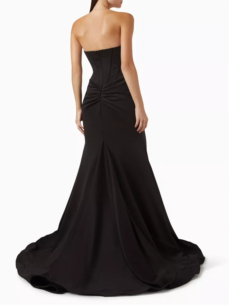 Customized Strapless Neckline Sleeveless Mermaid Evening Dress Elegant Open Back Zipper Floor Length Sweep Train Gown For Women