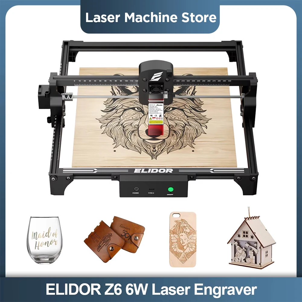 

ELIDOR Z6 Laser Engraver 6W Wood Marking Cutter 300X300mm Carving 0.01mm Laser Engraving Machine for Home DIY Print Plastic