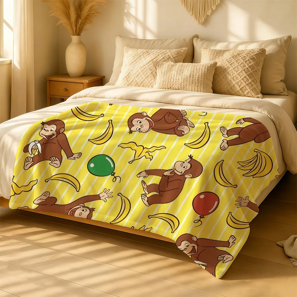 Cartoon Art Monkey C-Curious George Blanket For Soft Warm Knee For Bedroom Living Room Bed Sofa Camping Picnic Office Gift Throw