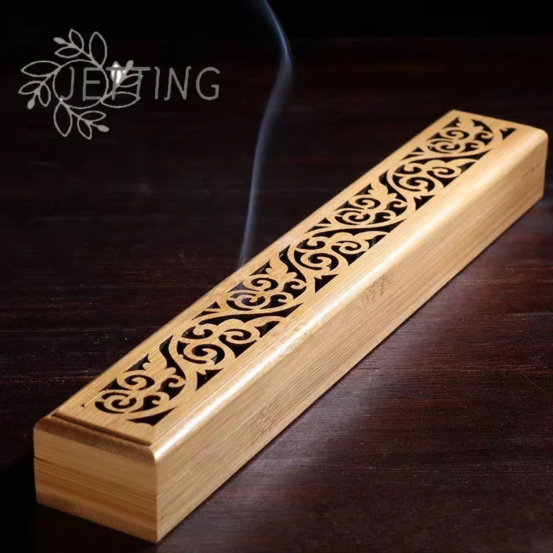 Heißer Verkauf: 1 Stück Natürlicher Bambus-Räucherstäbchenhalter mit Ablagefach, Chinesische Aromatherapie-Holzbox zur Räucherstäbchen-Aufbewahrung und -Dekoration