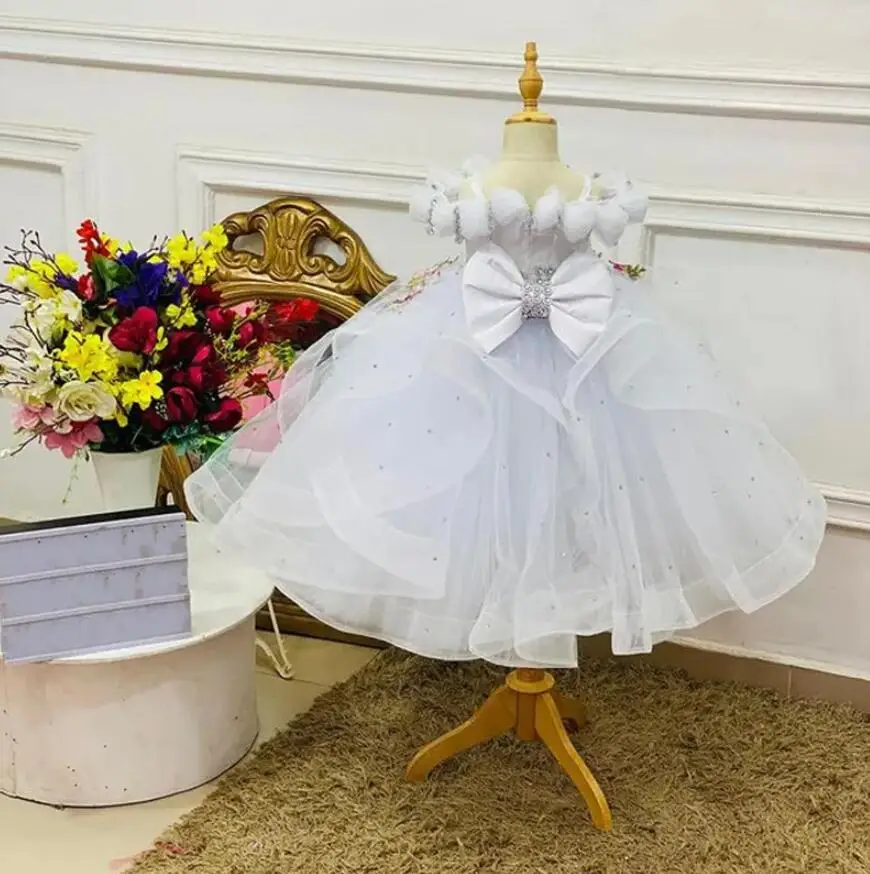 Lovely Baby Girl Birthday Party Dress Children Show Performance Costume Kids Long Tulle Gowns Boutique Handmade Clothes