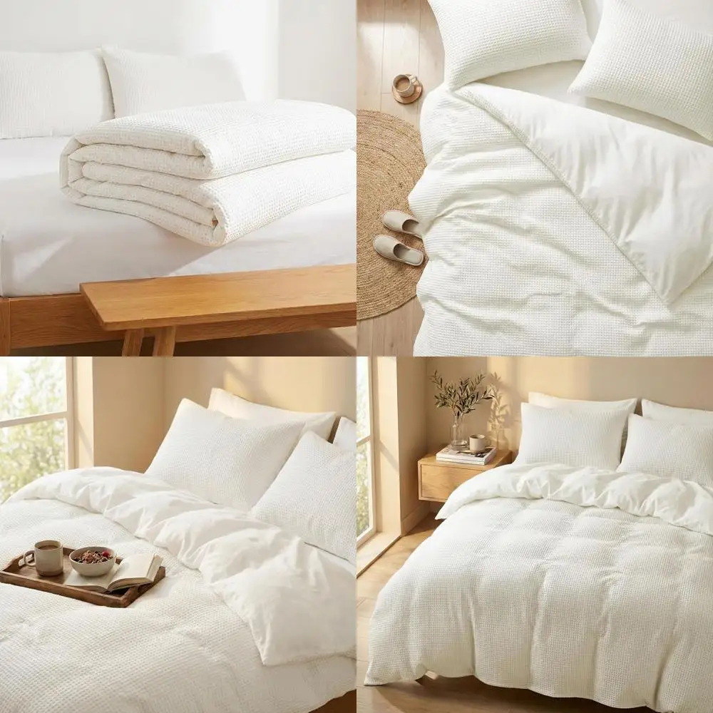 

Роскошный комплект пододеяльников вафельной королевы из 100% хлопка с 2 шаром, дышащее белое постельное белье из трех предметов, 90x90 дюймов