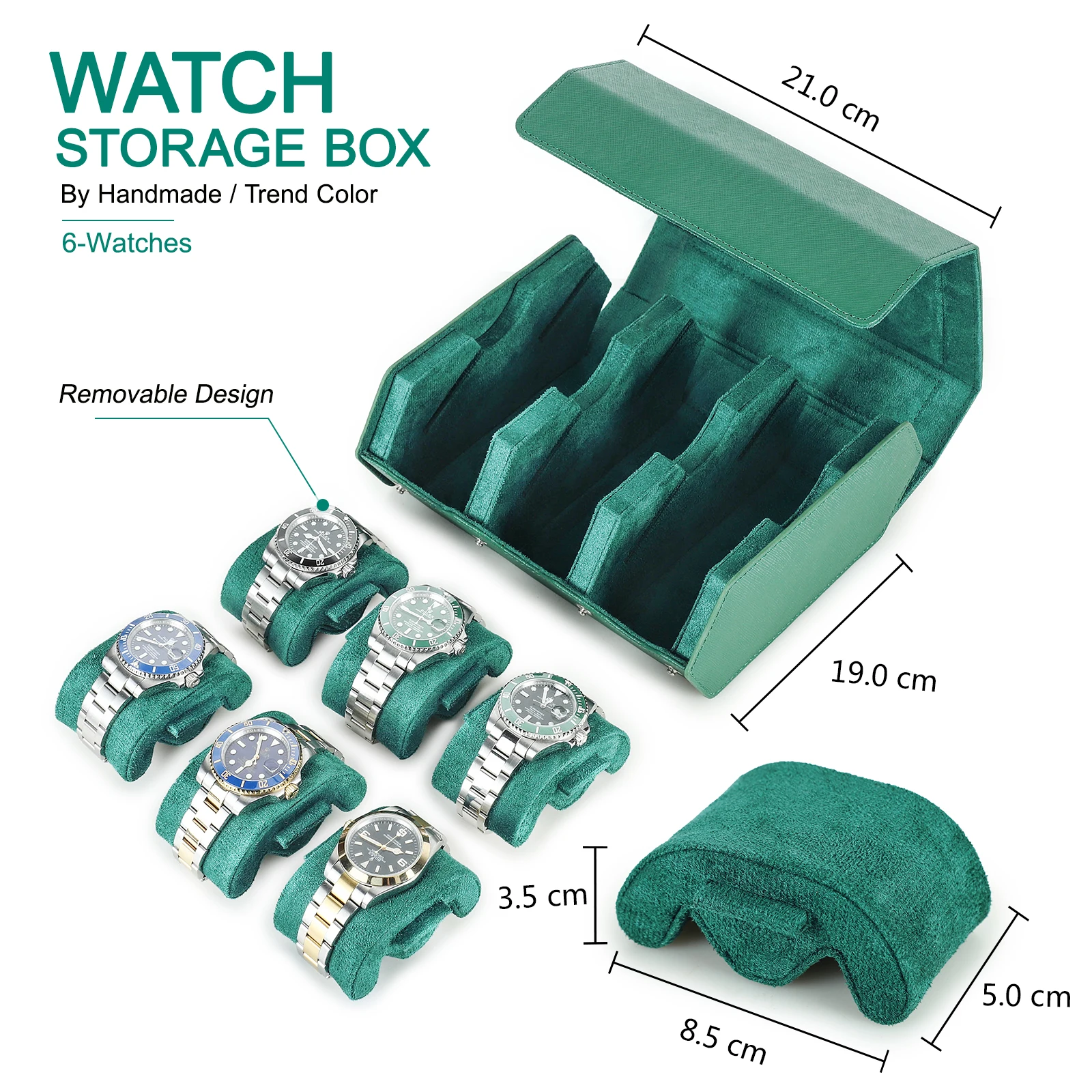 Présentoir de montre hexagonal en cuir véritable vert exquis, 2/3/4/6/8 fentes, boîte en rouleau de montres, support organisateur de rangement