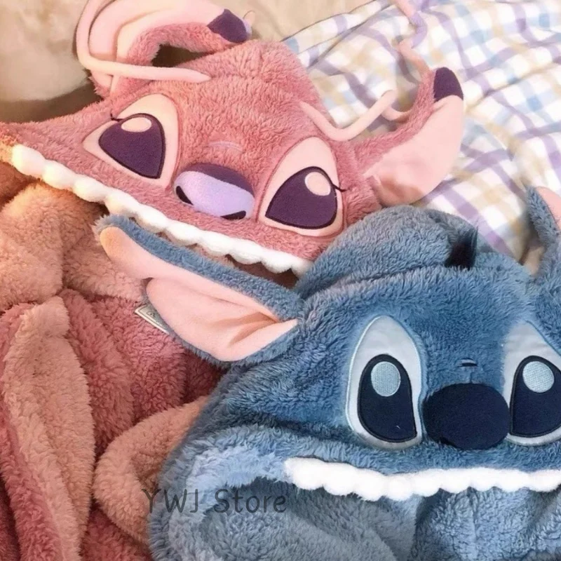 

Disney Stitch Angel Y2k пара кавайных пижам с капюшоном из кораллового флиса комплект домашней одежды женский зимний теплый плюшевый женский костюм для сна