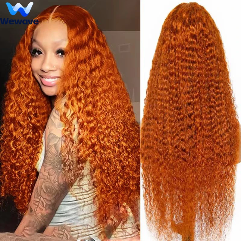 13x4 13x6 Hd Parrucca Frontale Del Merletto 350 Zenzero Parrucca Dei Capelli Umani Onda di Acqua 200% Densità Ricci Parrucche Dei Capelli Umani Onda Profonda parrucca Frontale