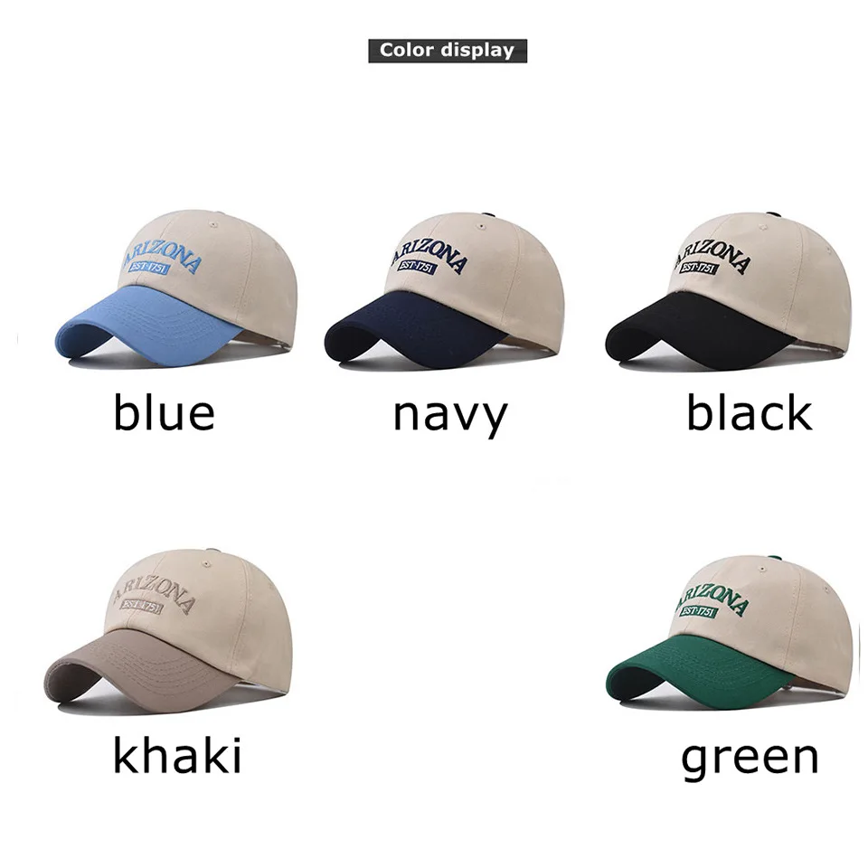 Fashion Two-color Cotton Baseball Cap for Women and Men  Khaki Green Streetwear Hip Hop Hats Outdoor Shade Couple Embroidery Cap