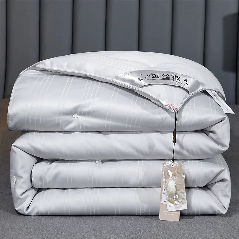 Mulberry Silk Quilt with 100% Silk Filling for All Season Luxurious Breathable Comfort Natural Silk Comforter with Cotton Shell