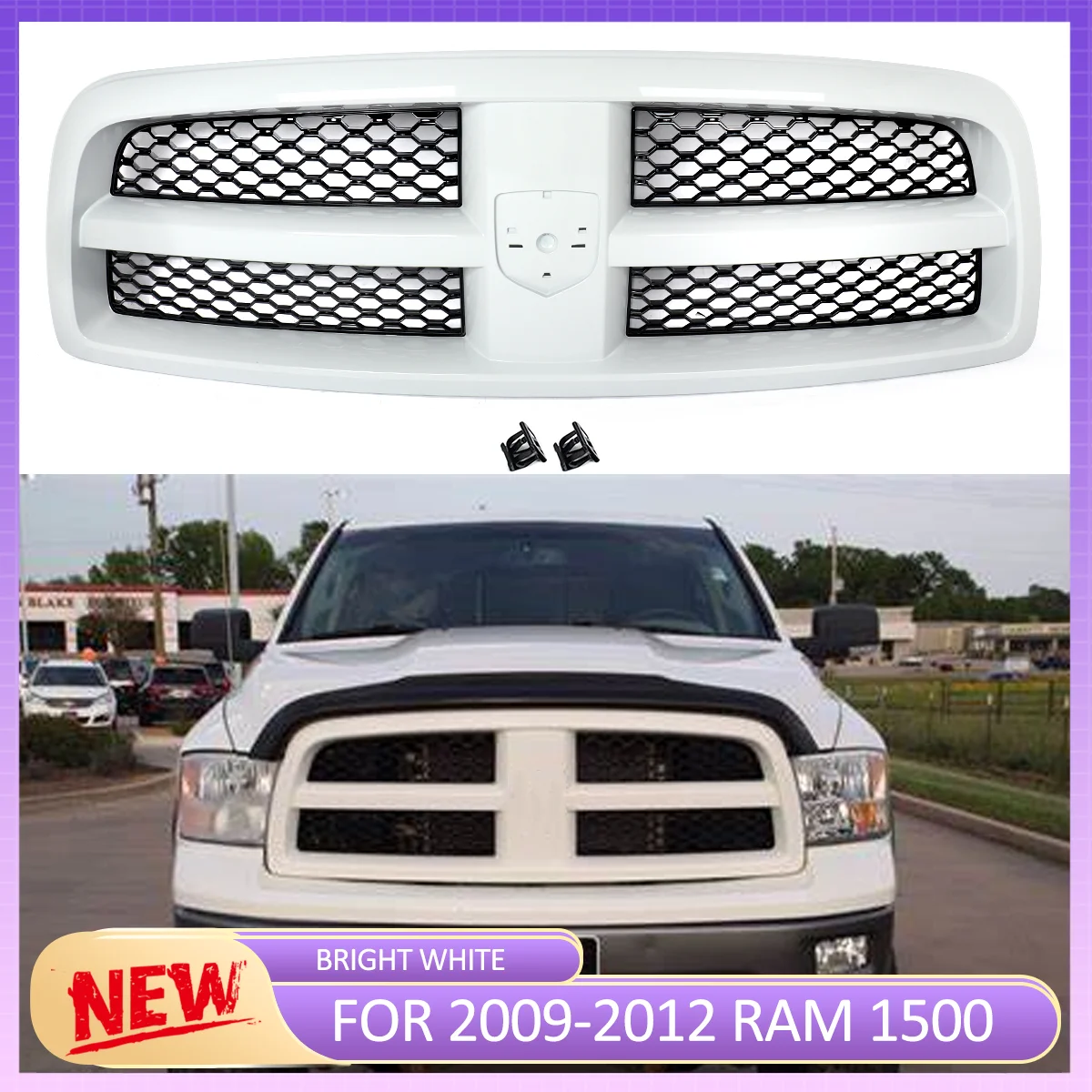 Front Bumper Grille for Dodge Ram 2009-2018 Front Upper Grille Bright White Honeycomb Mesh Grills Racing Grills Radiator Grille