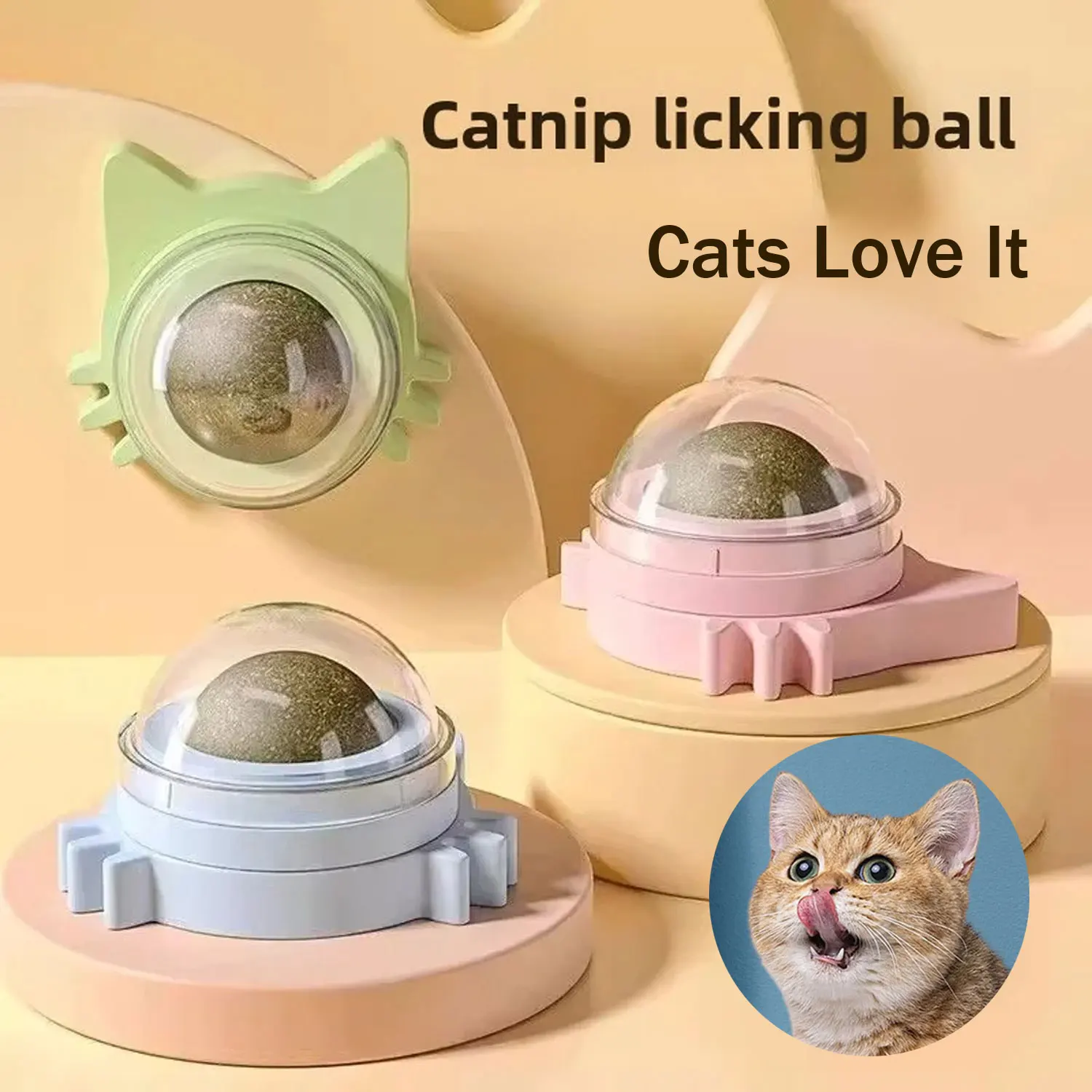 Natural Catnip Cats Rotatable Catnip Wall Stick-on Sucker Scratchers Treats Healthy Removes Balls Cat Mint Toys