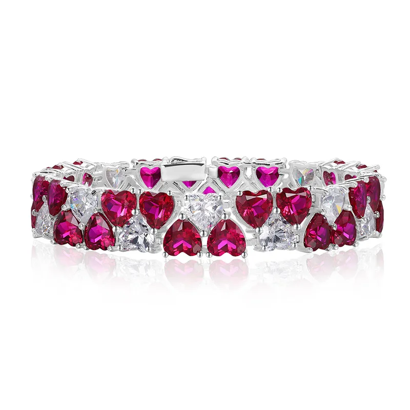 

2023 New Live Hot Selling 7 * 7 Red and White Double Hearts Full Diamond Bracelet Women's Fashion Style