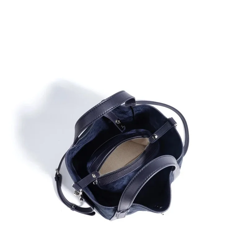 Luxury Suede Leather Handbag Woman Custom Name Lady Fashion Shoulder Bag Commuting Party Crossbody Bag Retro Cowhide Bucket Bag