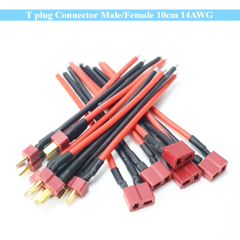5Pcs T Plug Connector Male/Female 10cm 14AWG Deans Ultra Pigtail Cable Soft Silicone Wire for RC Hobby Quadcopter Lipo Battery