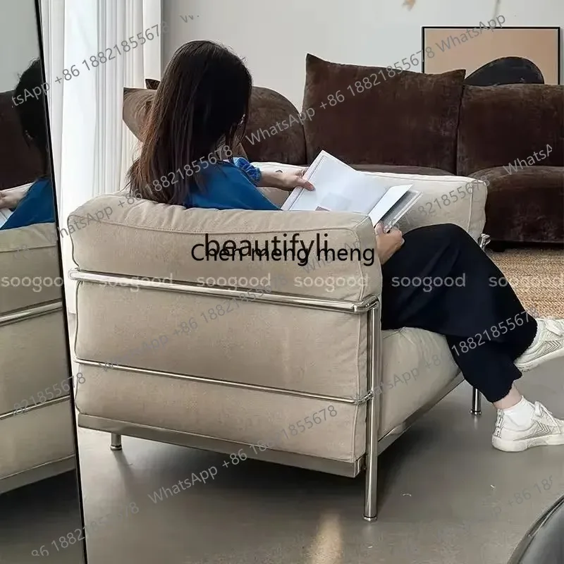 LHY26 ssss 26 Living room retro French medium and ancient style single casual linen leather sofa designer