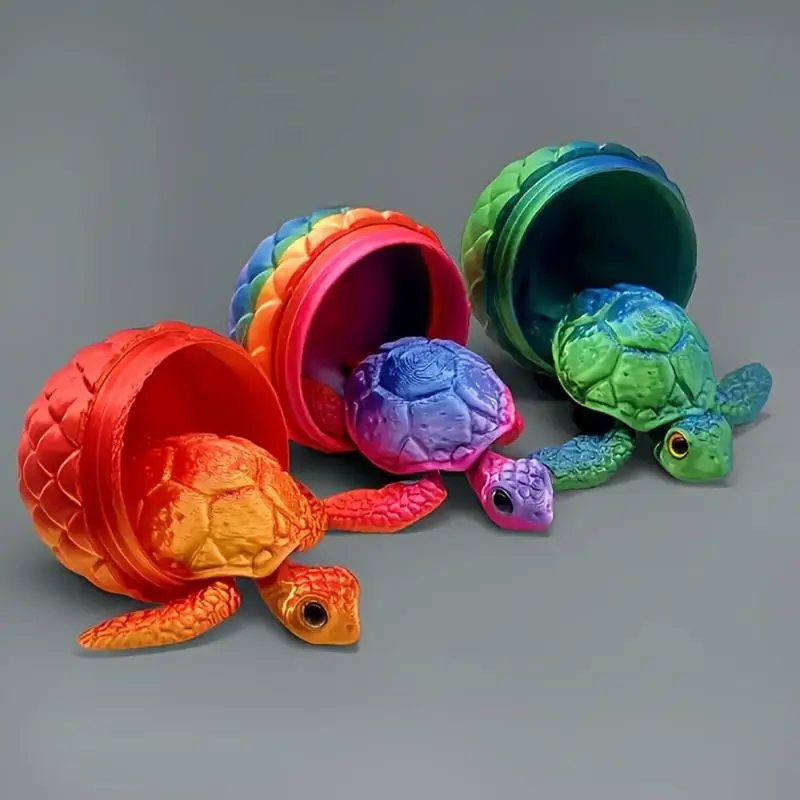 Movable Sea Turtle Flexible Joint 3D Printed Sculpture With Eggs Fun Desk Ornament For Home Office Car Desk Decoration Gift