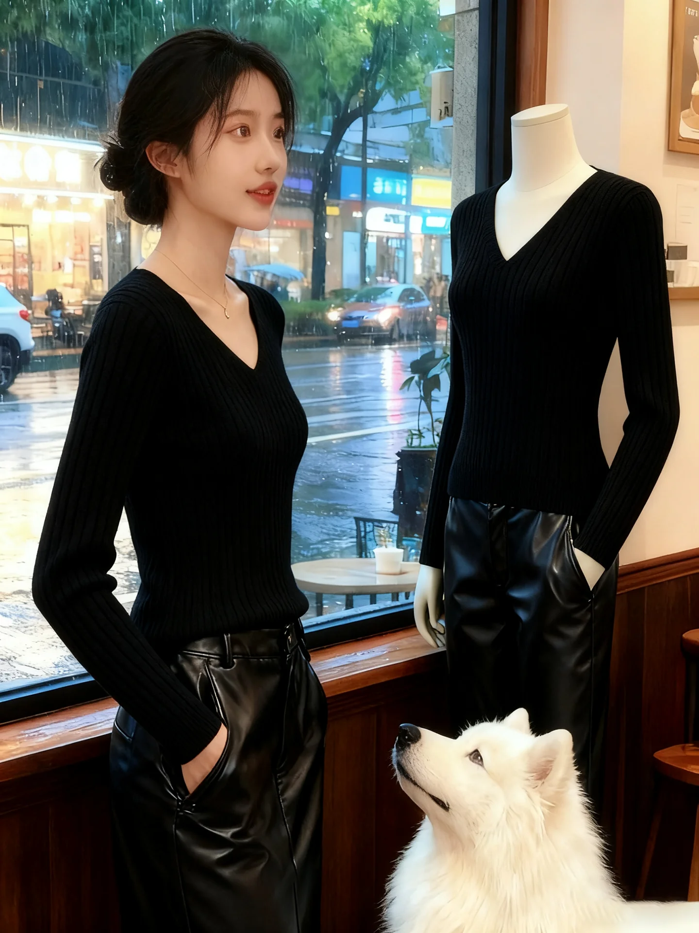 

Черная вязаная базовая кофта с V-образным вырезом для женщин, осенне-зимняя новинка, облегающий топ с длинным рукавом, универсальная внутренняя одежда Pure Desire