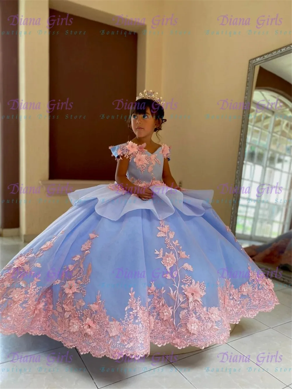 Luxurious Double Color Flower Girl Dress Wedding Dresses Princess Ball Appliques Kids Birthday GIFT First Communion Gowns