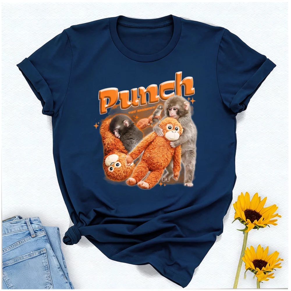 Punch The Monkey Meme Gorilla Collage T-Shirt Funny Retro Animal Graphic Tee Gift for Lovely Plush Toy Wildlife Cartoons Tshirt
