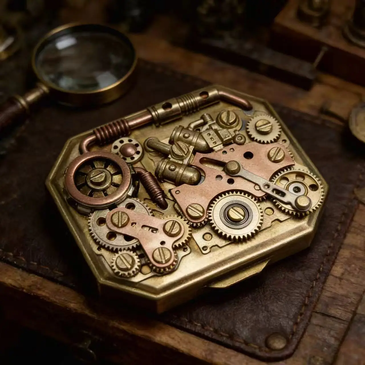 Vintage Pure Copper Gear Kerosenes Lighter Handmade Octagon Mechanical Portable Smoking Accessory Unique Gift for Men Collection