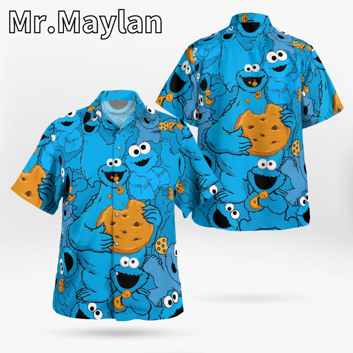 Harajuku Anime 3D Elmo Overhemd Hawaii Overhemd Mannen Zomer Korte Mouw Mannen Shirts 2023 Oversized 5XL Shirt Chemise Homme-1188