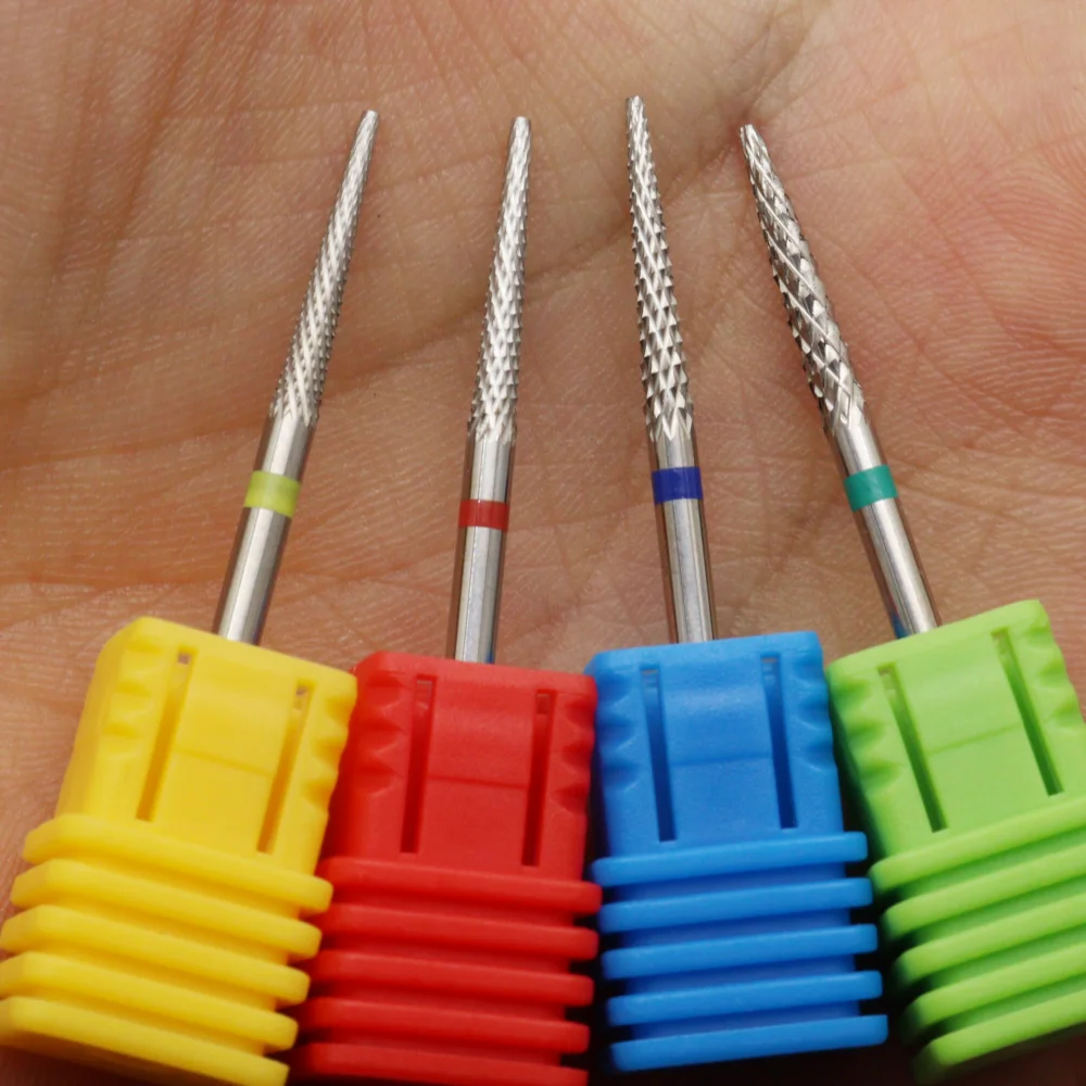 4Pcs Needle-Shaped Tungsten Carbide Nail Drill Bits Set, Cuticle Remover & Nail Drilling, Sharp & Durable, 2.35mm Shank, Profess