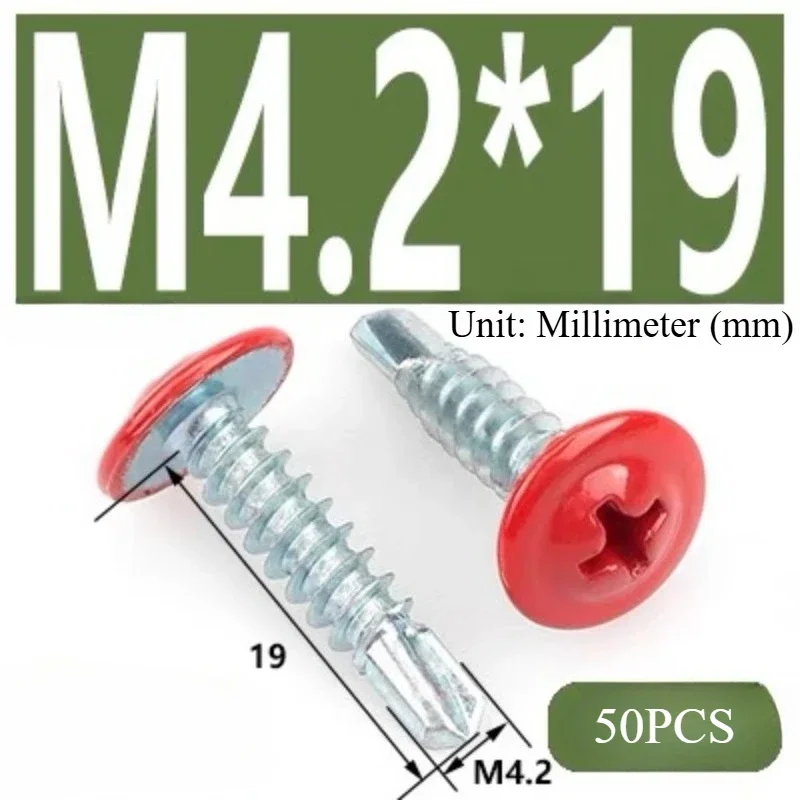 50szt Okrągła Głowica Czerwona Środkowa Śruby Samogwintujące Śruby z łbem krzyżowym Podkładka do wiertarki Warszawskiej Długość Dovetai Phillips Wiercenie kratownicy