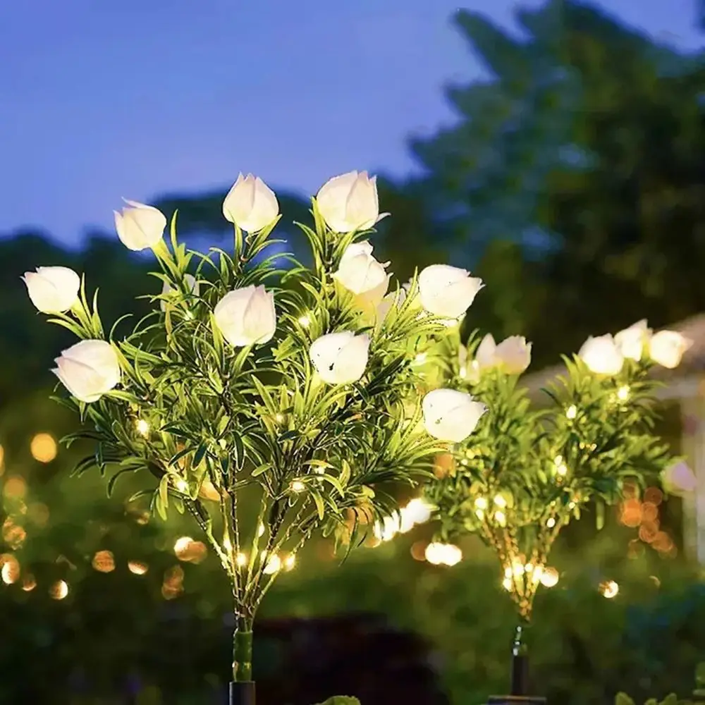 Gardenia Flower Solar Artificial Flower Light 42LED Multi-Color Changing Outdoor Solar Garden Light Colorful Light