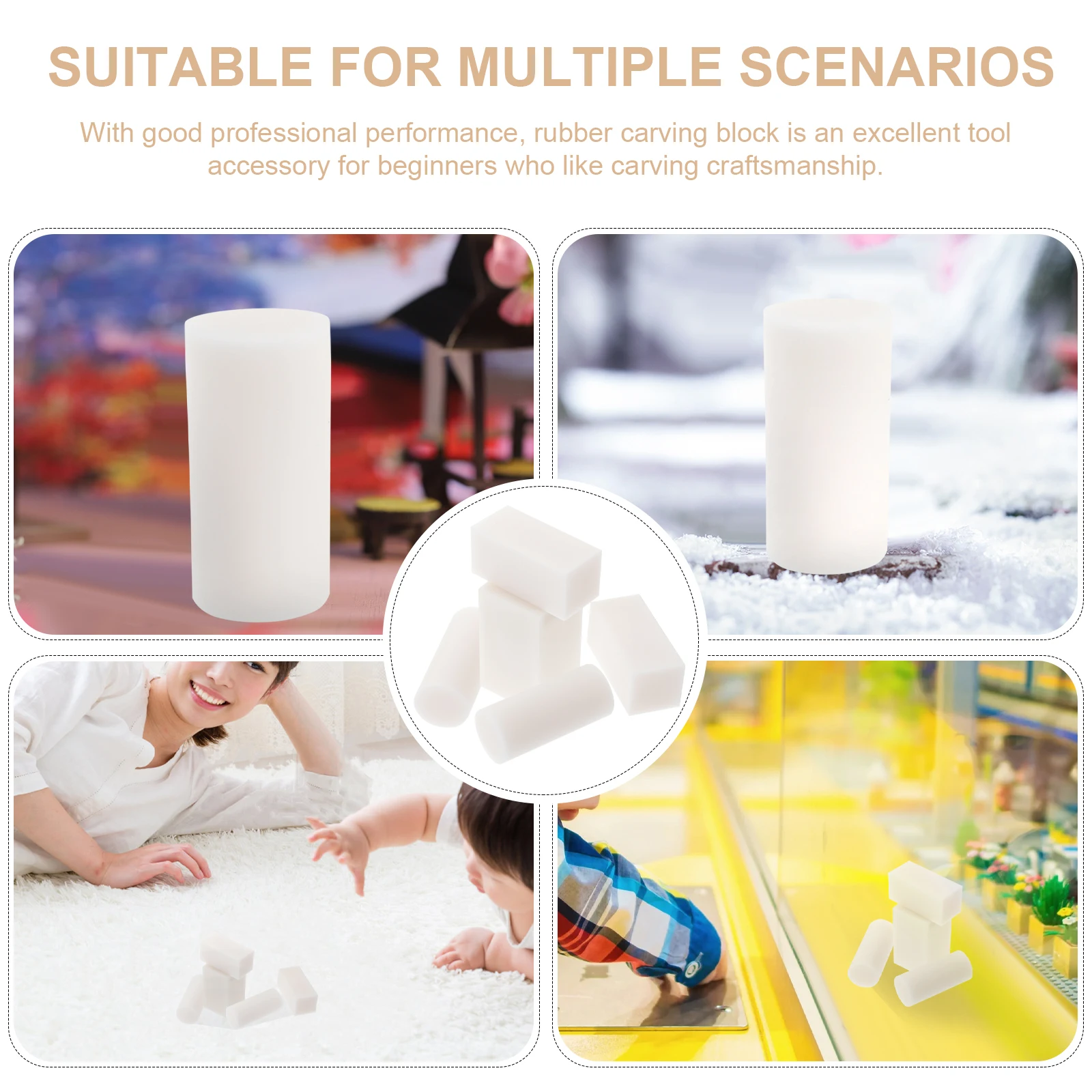 5 Pcs Block Carved Rubber Brick Multi-function Blocks Crafts White Pvc for Making Stamps