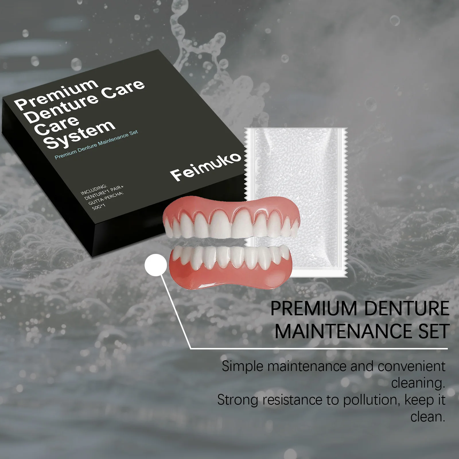 Feimuko Denture Set Improve Tooth Loss Broken Fill Tooth Gap Comfort Fit Easy To Use Temporary False Teeth Restore Natural Smile