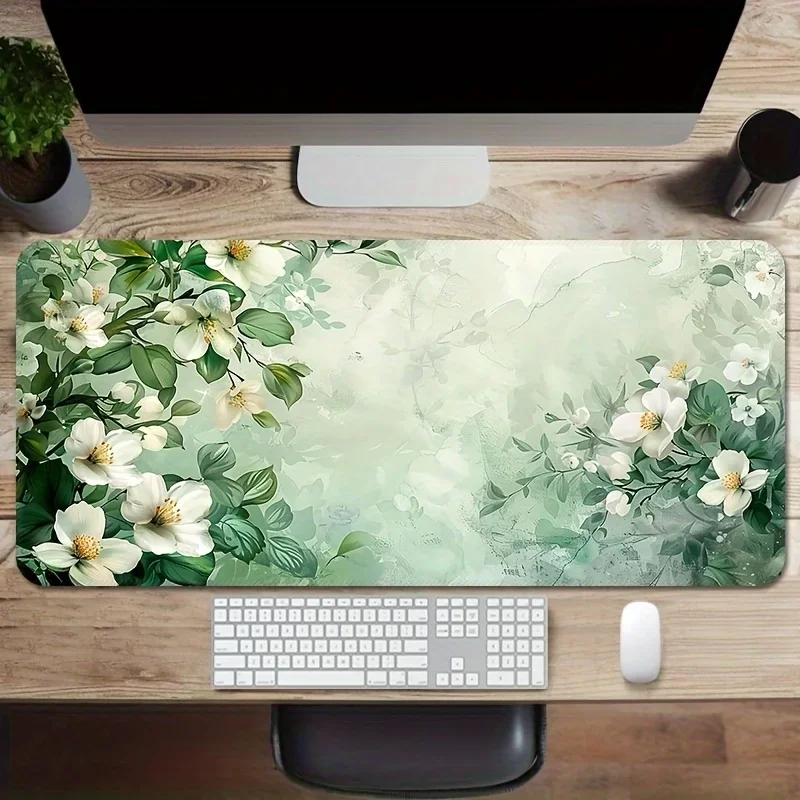 XXL Light Green Branches Large Gaming Mouse Pad Anti Slip Table Pad Lock Edge Perfect For Office Notebook Or Gaming Settings