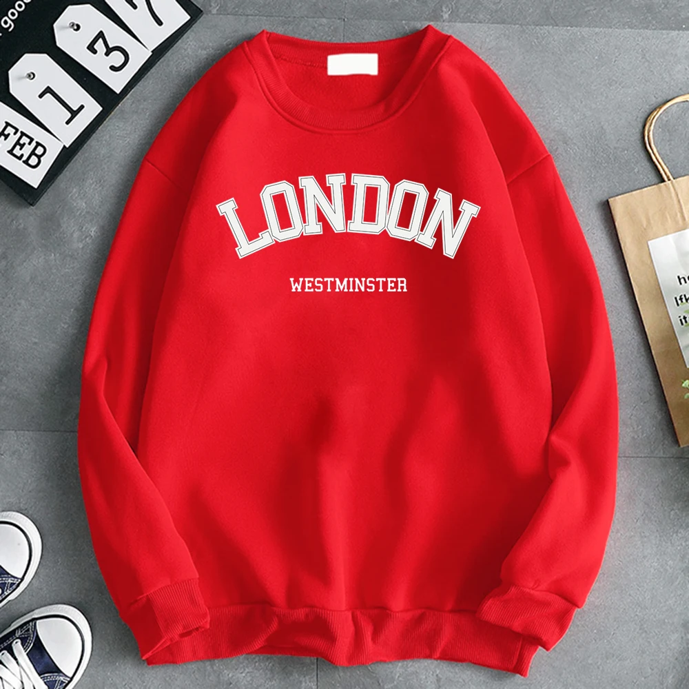 Autumn Fashion Woman Pullover London Westminster Street Letter Print Hoody Crewneck Fleece Sweatshirt Loose Warm Female Clothes