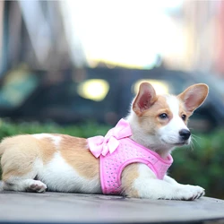 Diamond style soft and comfortable pink bow dog pet chest strap