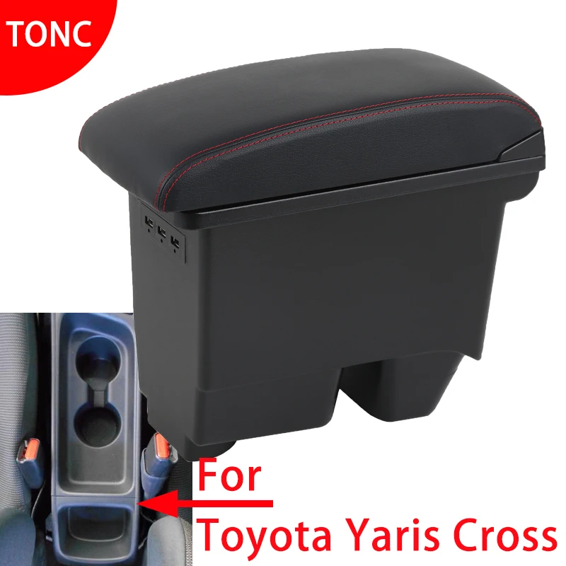 

Аксессуары для салона автомобиля, черный интегрированный подлокотник для Toyota Yaris Cross, интерьерный центральный ящик для хранения большой емкости с USB