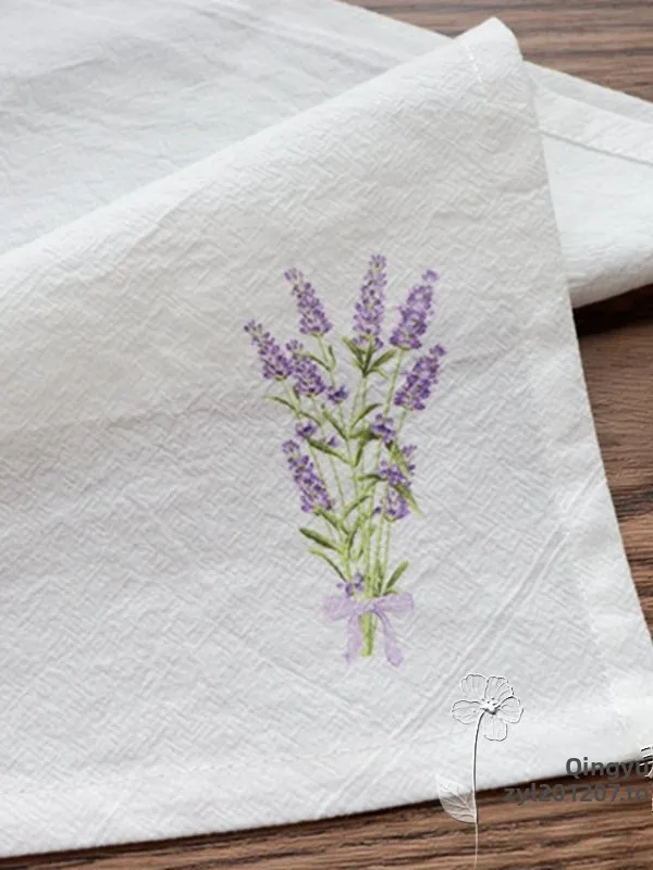 Chinese Style Traditional 100 Cashmere Handkerchief Lavender Print Sweat Absorbent Customizable Name Soft Portable Personal Use