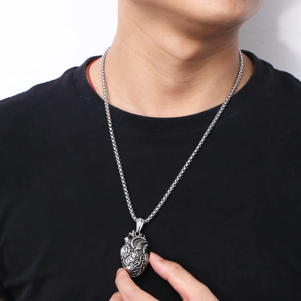 

3D Human Organ Titanium Steel Pendant Necklace for Men Large Fashion Metal Charm Jewelry Unique Cool Durable Wearable Gift