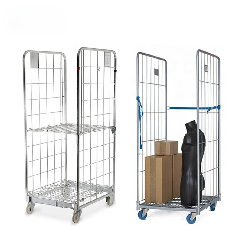 Welded nestable foldable metal supermarket storage cage system wire mesh roll container