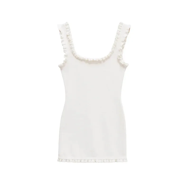 

Summer Elegant Mini Sling Dresses For Women Fashion Sleeveless Flower Decoration Solid Square Collar Backless Chic Dress